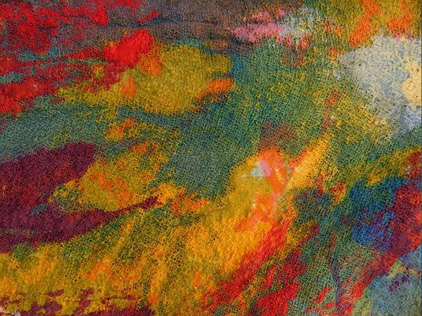 A digitally manipulated image of a painting which consists of layered photographs of colourful abstract paintings edited with photoshop techniques