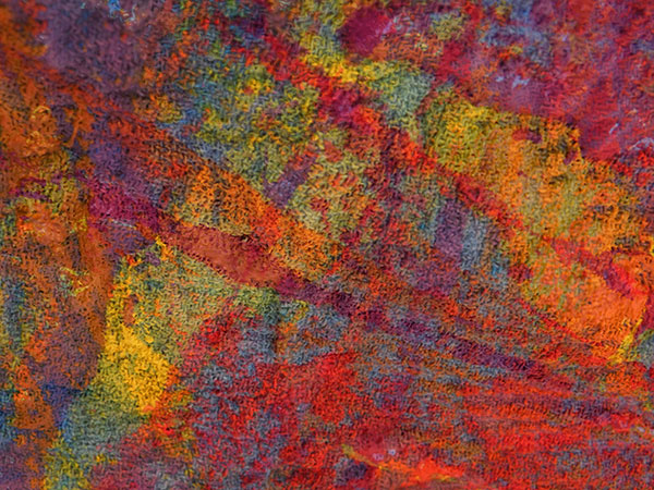 A digitally manipulated image of a painting which consists of layered photographs of colourful abstract paintings edited with photoshop techniques