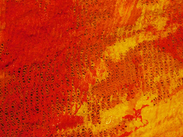 A digitally manipulated image of a painting which consists of layered photographs of colourful abstract paintings edited with photoshop techniques