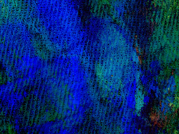 A digitally manipulated image of a painting which consists of layered photographs of colourful abstract paintings edited with photoshop techniques
