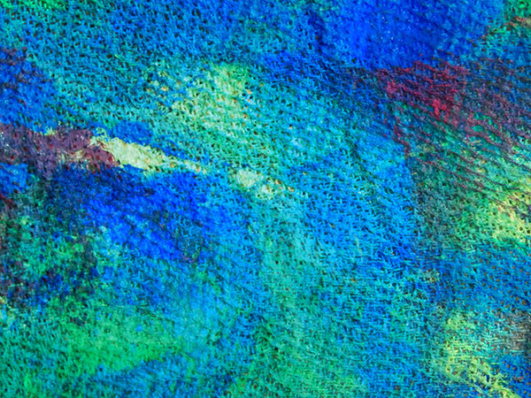 A digitally manipulated image of a painting which consists of layered photographs of colourful abstract paintings edited with photoshop techniques