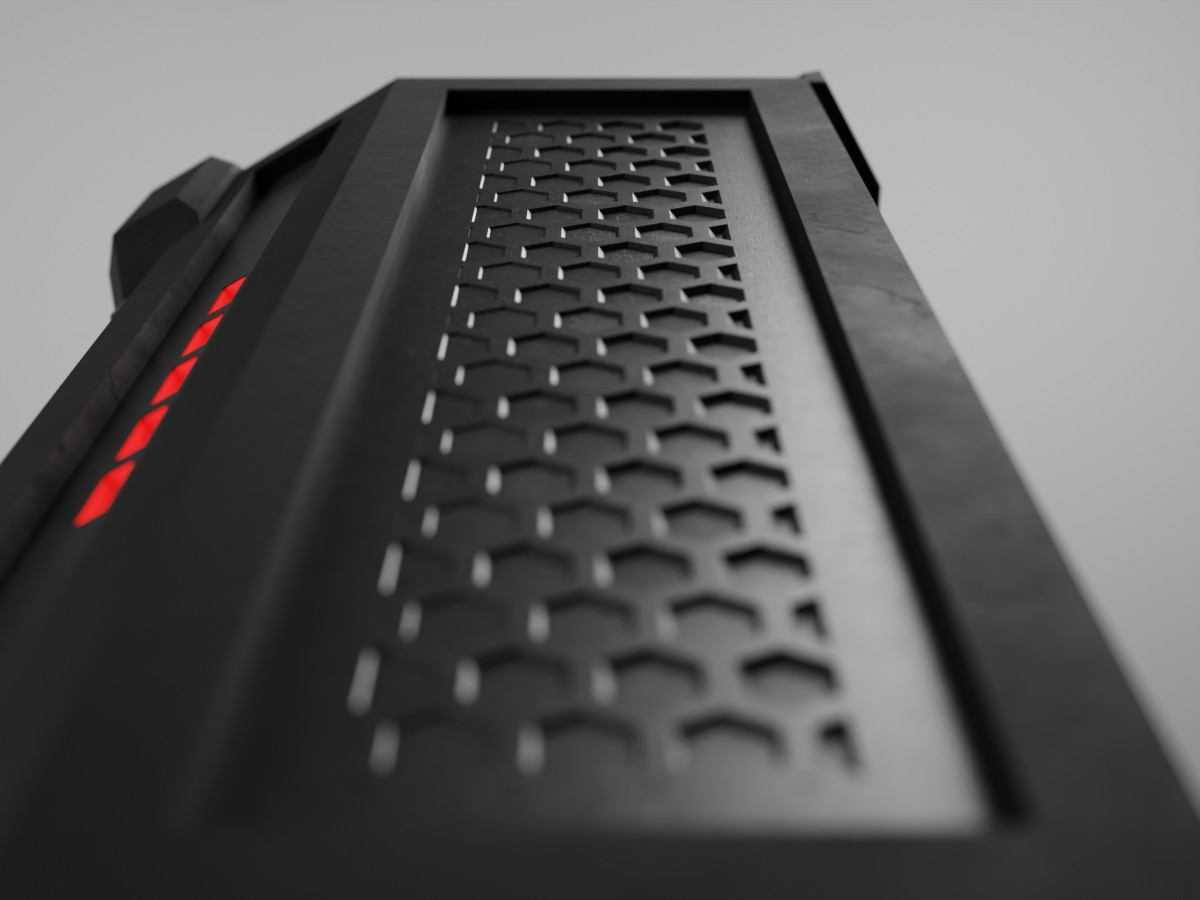 A close up of the surface texture and detail on the REDI device