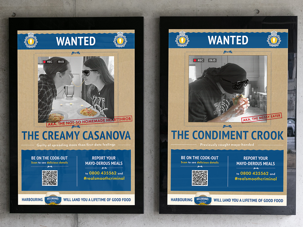Two wanted posters advertisements on billboards.