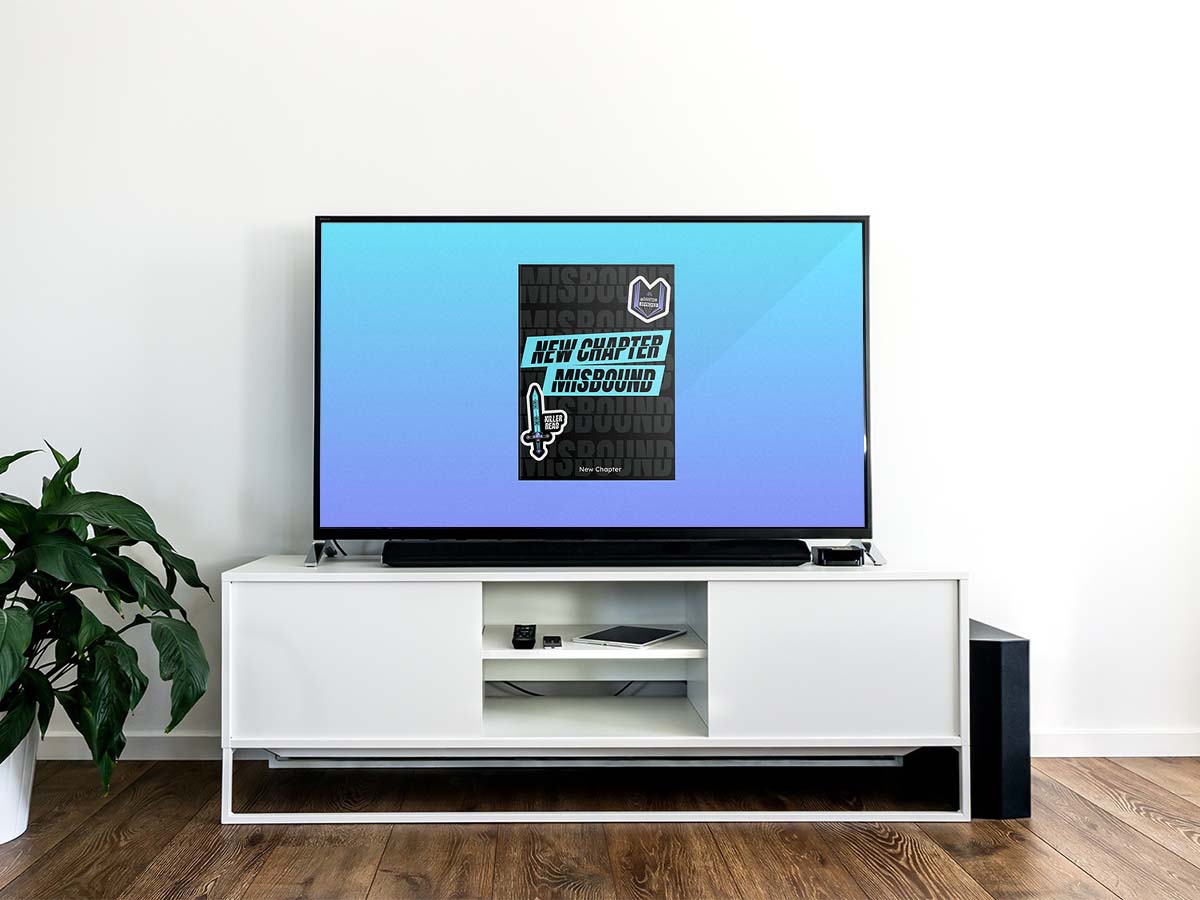 New Chapter Misbound E-book displayed on a TV screen.