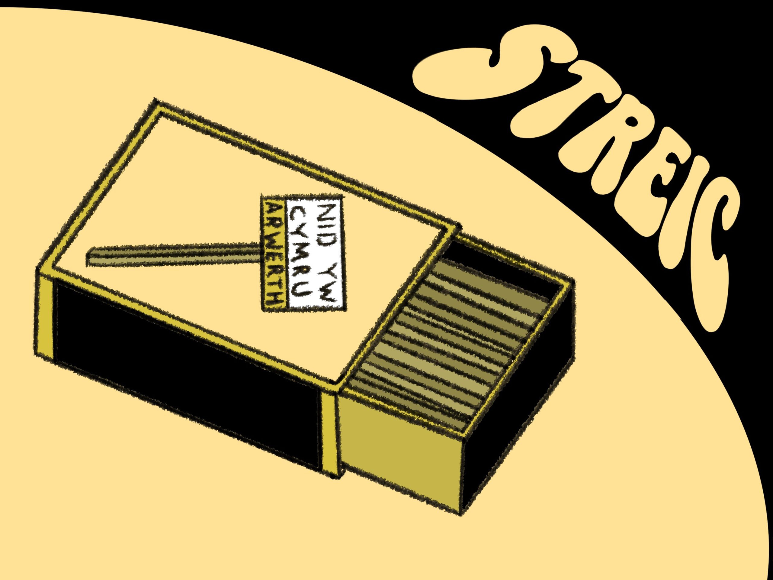 Zine reading 'Streic!', with a box of matches.