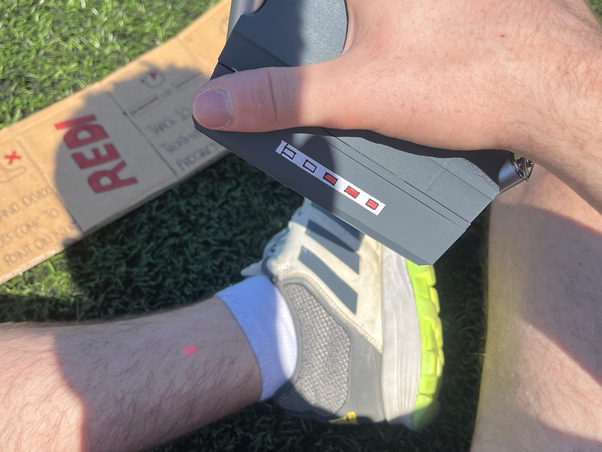 Prototype to show the lasers converging to one point if the REDI device is being held at the ideal treatment distance