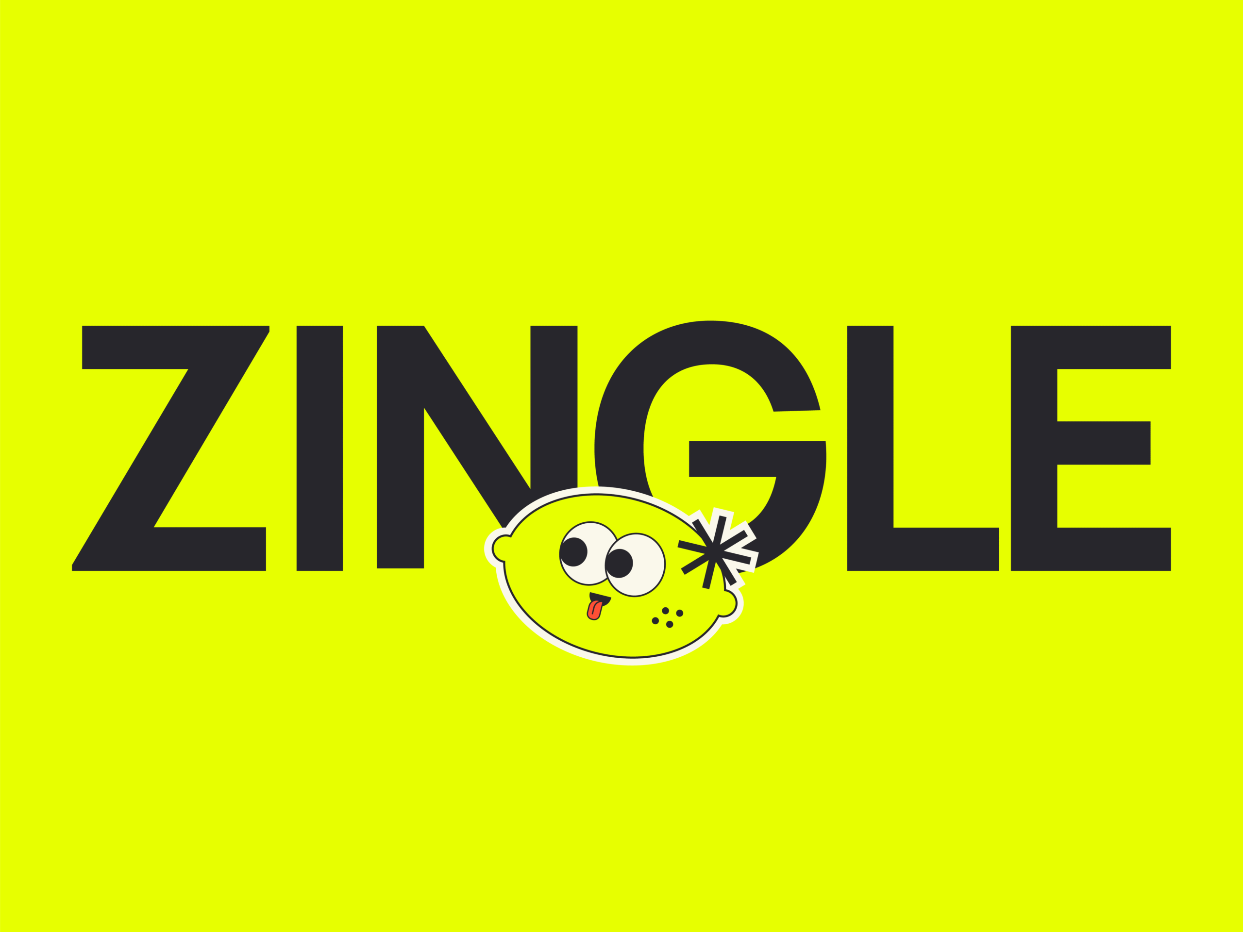 The main Zingle logo. A sans sleek sans serif wordmark that reads Zingle, with a cute character that looks like a lemon stickered over the top, on a bright yellow background.