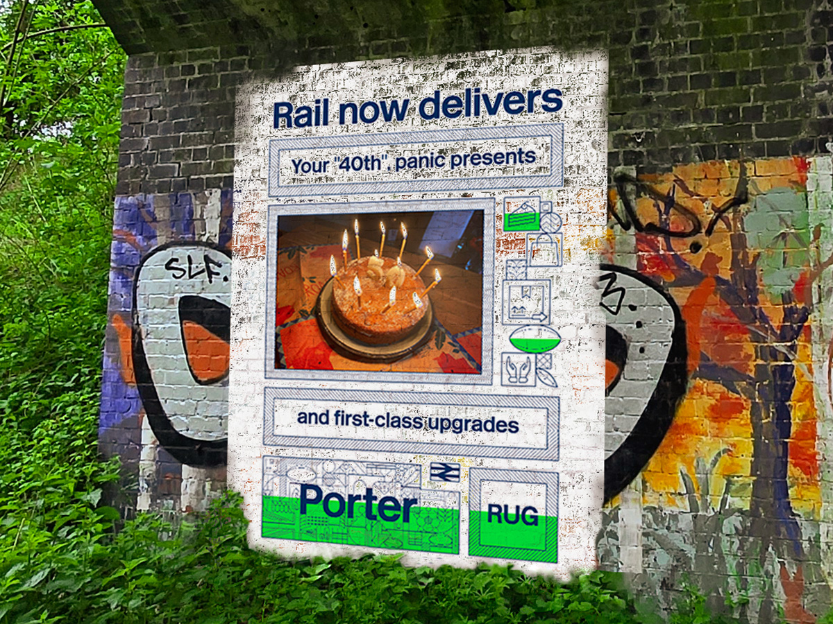 Rail now delivers advertisement poster under the arch of viaduct.