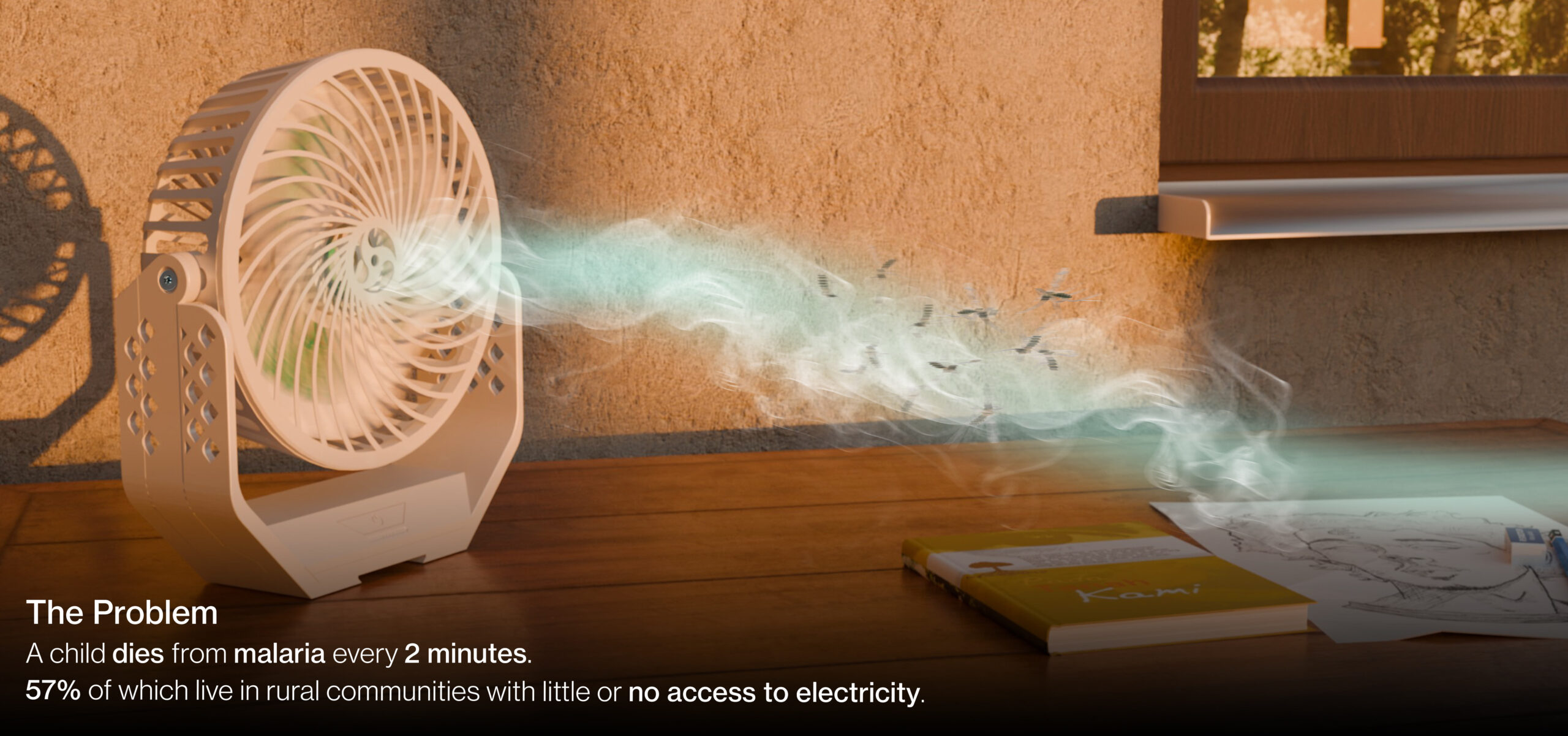 Fan blowing mosquito repellent towards mosquitoes
