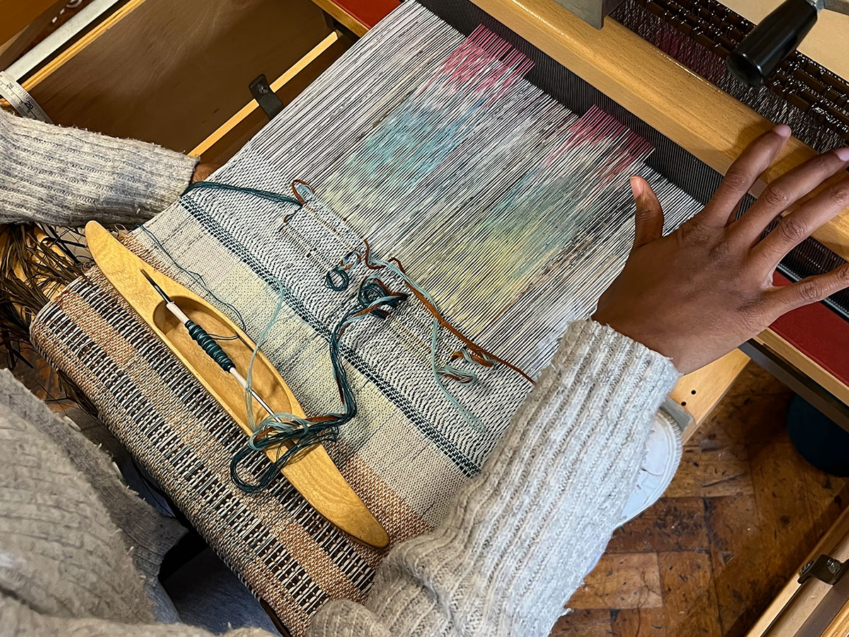 All handwoven samples have been woven on a sublimation printed warp, using a 24 shaft armloom touch