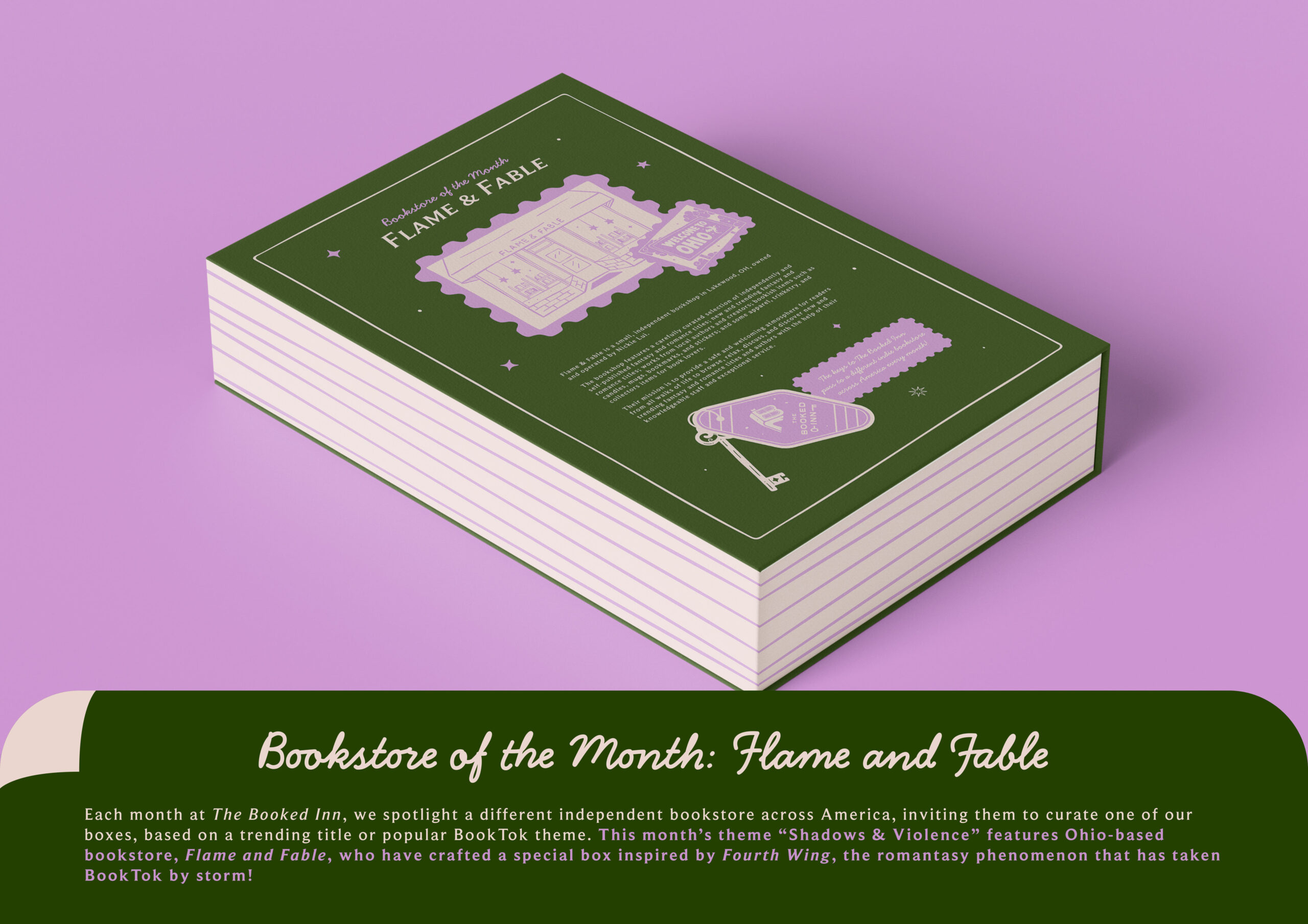 The back cover of the subscription box features an illustration of the bookstore of the month, as well as a short overview of the store and what they do.