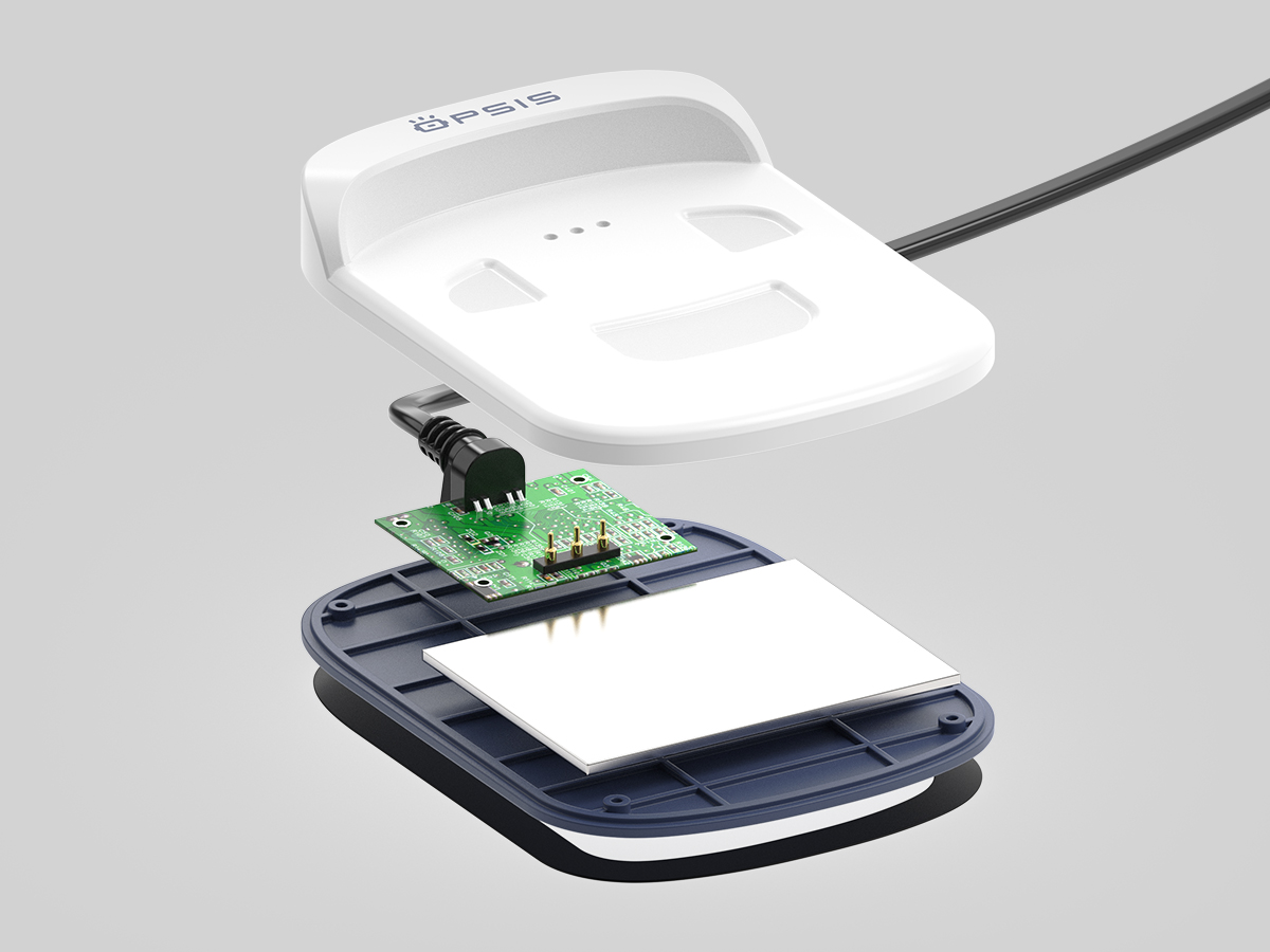 Exploded render of charging cradle.