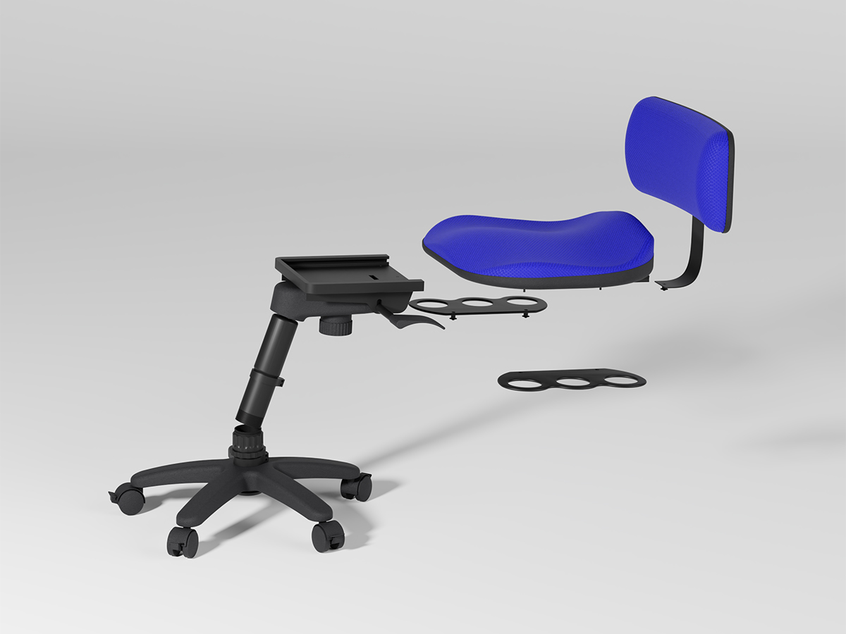 Exploded view of the stool displaying the modular components. 