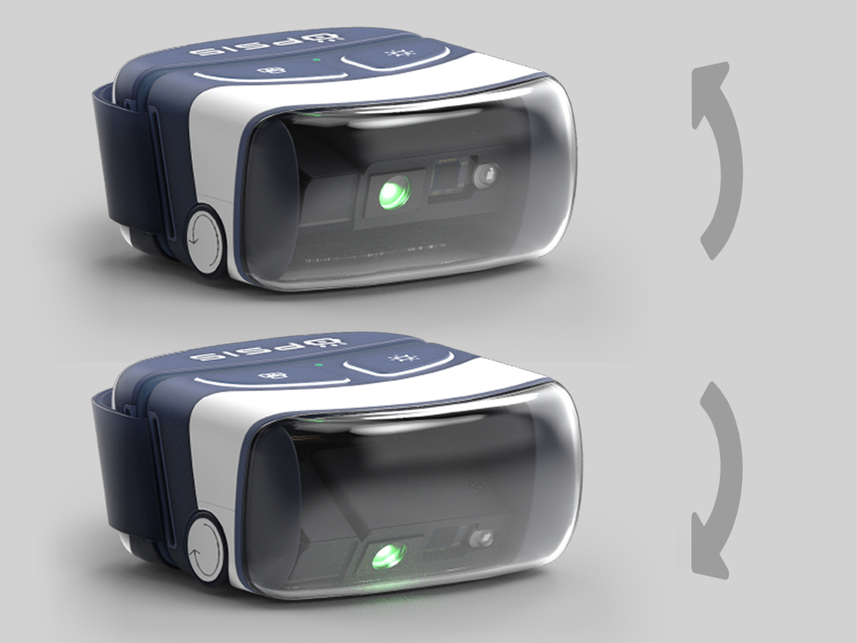 Renders of device showing angling of projector mechanism.
