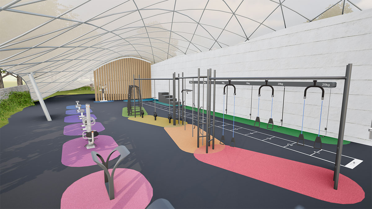 Close up of the inside of the space, showing the different gym equipment available.