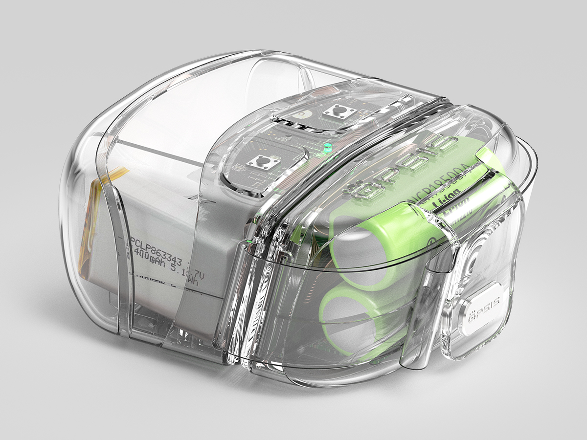 Render with clear shell showing components.